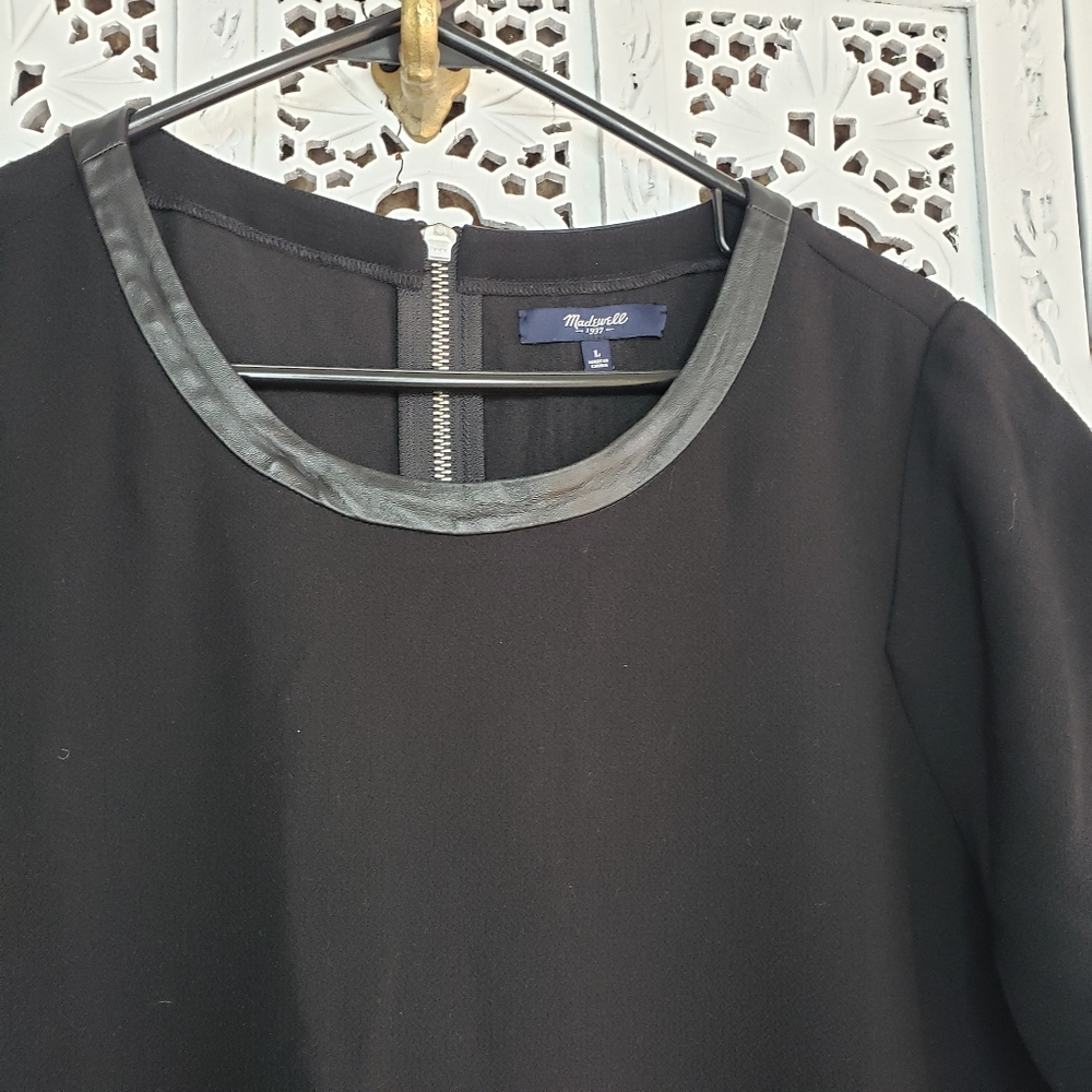 Madewell Leather Trim Collar Mini Dress in Black - Picture 5 of 6